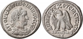 SYRIA, Seleucis and Pieria. Antioch. Philip II, 247-249. Tetradrachm (Billon, 27 mm, 10.87 g, 12 h), 248-249. ΑΥΤΟΚ Κ Μ ΙΟΥΛΙ ΦΙΛΙΠΠΟC CЄΒ Laureate, d...