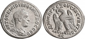 SYRIA, Seleucis and Pieria. Antioch. Philip II, 247-249. Tetradrachm (Billon, 27 mm, 11.45 g, 1 h), 249. AYTOK K M IOYΛI ΦΙΛΙΠΠΟC CЄB Laureate, draped...