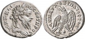 SYRIA, Seleucis and Pieria. Laodicea ad Mare. Septimius Severus, 193-211. Tetradrachm (Silver, 28 mm, 14.28 g, 1 h), 208-209. AYT•KAI••CЄOYHPOC•CЄ• La...