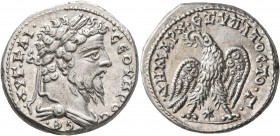 SYRIA, Seleucis and Pieria. Laodicea ad Mare. Septimius Severus, 193-211. Tetradrachm (Silver, 27 mm, 13.25 g, 1 h), 208-209. •AYT•KAI• CЄOYHPOC•CЄ• L...
