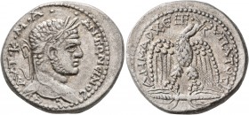 SYRIA, Seleucis and Pieria. Seleucia Pieria. Caracalla, 198-217. Tetradrachm (Billon, 27 mm, 13.00 g, 12 h), 215-217. ΑΥΤ•Κ•Μ•Α••ΑΝΤΩΝЄΙΝΟC CЄΒ Laurea...