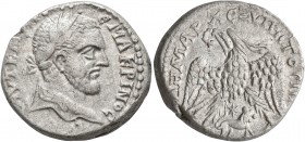 SYRIA, Coele-Syria. Heliopolis. Macrinus, 217-218. Tetradrachm (Billon, 25 mm, 12.45 g, 6 h). ΑΥΤ Κ Μ [Ο]Π C••Є ΜΑΚΡΙΝΟC CЄ Laureate head of Macrinus ...