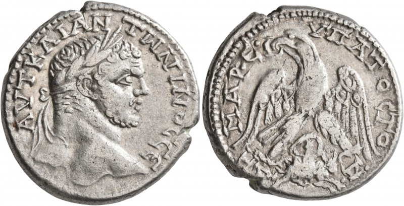 PHOENICIA. Sidon. Caracalla, 198-217. Tetradrachm (Billon, 27 mm, 13.14 g, 1 h),...