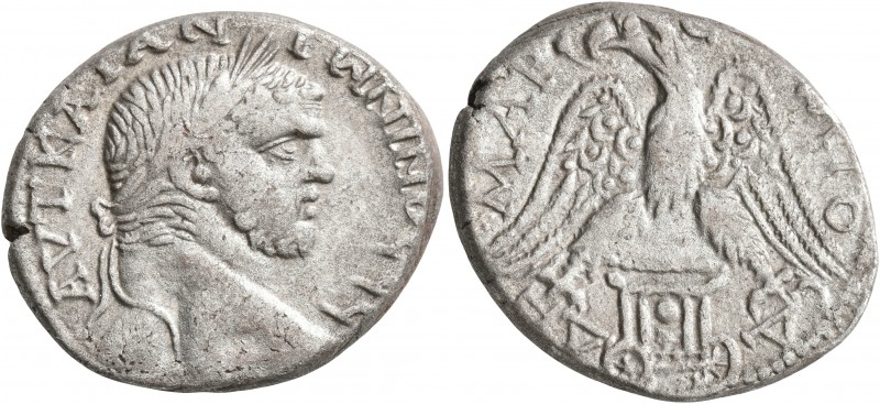 PHOENICIA. Sidon. Caracalla, 198-217. Tetradrachm (Billon, 26 mm, 11.90 g, 5 h),...