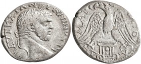 PHOENICIA. Sidon. Caracalla, 198-217. Tetradrachm (Billon, 26 mm, 11.90 g, 5 h), 215-217. ΑΥΤ ΚΑΙ ΑΝΤⲰΝΙΝΟC CЄ Laureate head of Caracalla to right. Re...