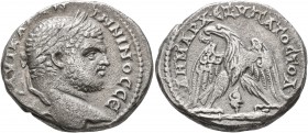 PHOENICIA. Tyre. Caracalla, 198-217. Tetradrachm (Silver, 28 mm, 13.24 g, 6 h), 213-217. ΑΥΤ ΚΑΙ ΑΝΤⲰΝΙΝΟC CЄ Laureate head of Caracalla to right. Rev...