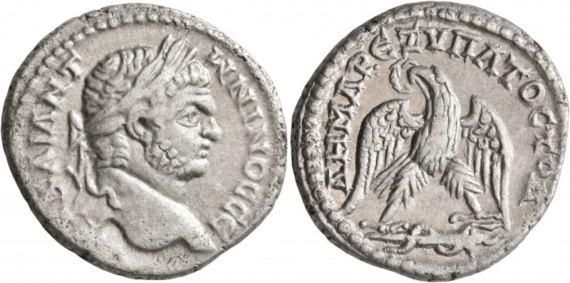 JUDAEA. Caesaraea Maritima. Caracalla, 198-217. Tetradrachm (Billon, 28 mm, 13.3...