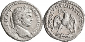 JUDAEA. Caesaraea Maritima. Caracalla, 198-217. Tetradrachm (Billon, 28 mm, 13.39 g, 1 h), 215-217. ΑΥΤ ΚΑΙ ANTⲰNΙΝOC CЄ Laureate head of Caracalla to...