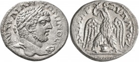 JUDAEA. Neapolis. Caracalla, 198-217. Tetradrachm (Billon, 27 mm, 11.95 g, 12 h), 215-217. ΑΥΤ ΚΑΙ ΑΝΤΩΝΙΝΟC CЄΒ Laureate head of Caracalla to right. ...