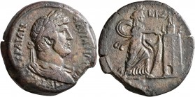 EGYPT. Alexandria. Hadrian, 117-138. Drachm (Bronze, 33 mm, 23.06 g, 1 h), RY 17 = 132/3. ΑΥΤ ΚΑIC ΤΡΑΙΑΝ ΑΔΡΙΑΝΟC CЄΒ Laureate, draped and cuirassed ...