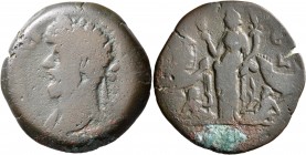 EGYPT. Alexandria. Lucius Verus, 161-169. Drachm (Bronze, 32 mm, 20.05 g, 1 h), RY 5 of Marcus Aurelius = 164/5. [Μ ΑVΡΗΛΙΟϹ ΑΝΤΩΝΙΝΟϹ ϹЄ] Laureate he...