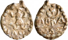 EGYPT. Uncertain. Gnostic Amulet (Lead, 20 mm, 2.62 g, 12 h), circa 2nd-4th century. IAⲰ Abrasax facing, with the head of a rooster and snakes for leg...
