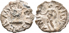 UNCERTAIN. Tessera (Lead, 21 mm, 4.18 g, 1 h), Hermeros and Silvanus, circa 1st-2nd century. HERMEROTIS Altar. Rev. SILV-ANI Silvanus standing left, h...