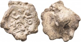 UNCERTAIN. Seal (Lead, 19 mm, 6.41 g), 3rd century AD. Laocoon, bearded, standing left, chlamys behind him, wrestling with serpents coiled around his ...