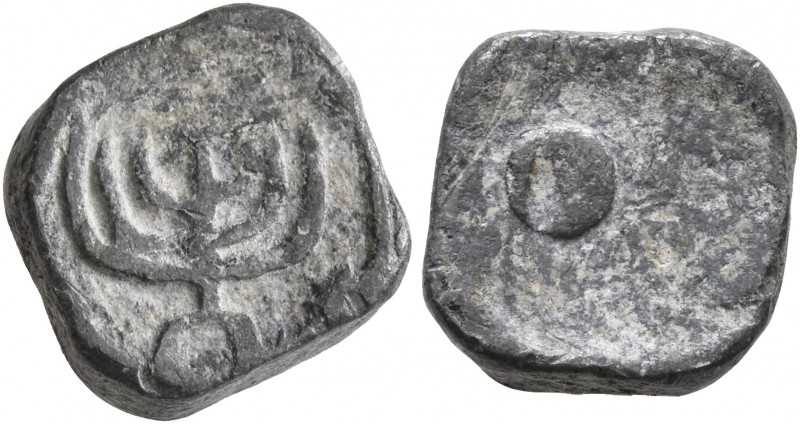 UNCERTAIN. Tessera (Lead, 11 mm, 2.98 g), anonymous, 4th-6th centuries. Menorah ...