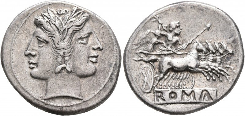 Anonymous, circa 225-214 BC. Quadrigatus - Didrachm (Silver, 23 mm, 6.66 g, 6 h)...