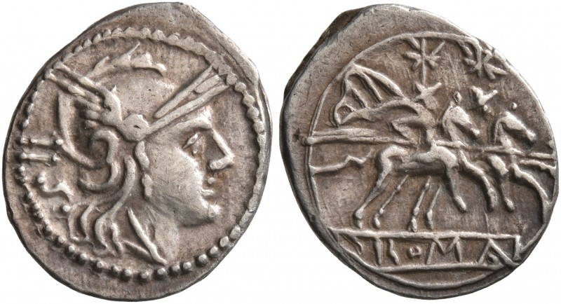 Anonymous, circa 211-208 BC. Sestertius (Silver, 14 mm, 1.00 g, 1 h), Rome. Head...