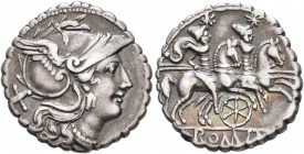 Anonymous, circa 209-208 BC. Denarius (Silver, 19 mm, 4.09 g, 8 h), Six-spoked wheel series, uncertain mint in Sicily. Head of Roma to right, wearing ...