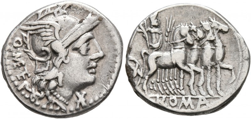 Q. Caecilius Metellus, 130 BC. Denarius (Silver, 18 mm, 3.57 g, 7 h), Rome. Q• M...