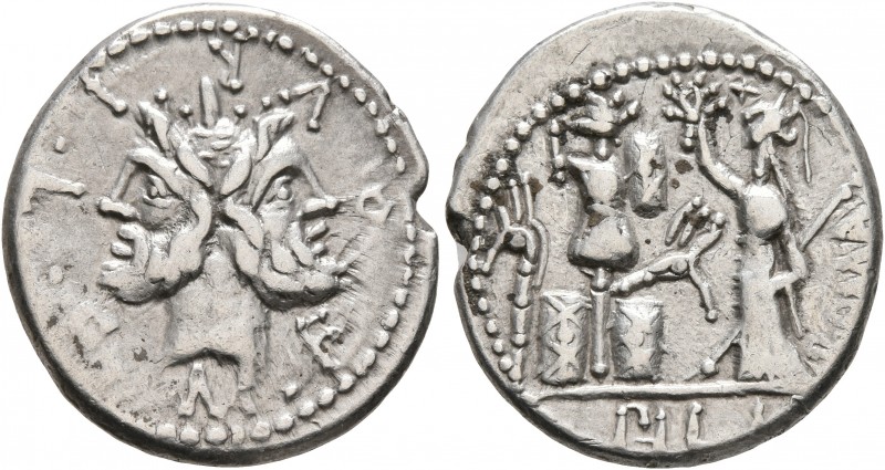 M. Furius L.f. Philus, 120 BC. Denarius (Silver, 20 mm, 3.89 g, 1 h), Rome. M•FO...