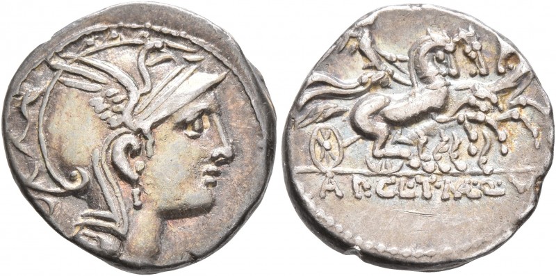 T. Manlius Mancinus, Appius Claudius Pulcher and Q. Urbinus, 111-110 BC. Denariu...