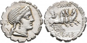 C. Naevius Balbus, 79 BC. Denarius (Silver, 17 mm, 3.87 g, 6 h), Rome. Diademed head of Venus to right, wearing earring and pearl necklace; behind, S•...