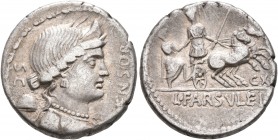 L. Farsuleius Mensor, 76 BC. Denarius (Silver, 17 mm, 3.86 g, 7 h), Rome. MENSOR Diademed and draped bust of Libertas to right; behind, S•C above pile...