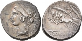C. Considius Paetus, 46 BC. Denarius (Silver, 19 mm, 3.88 g, 7 h), Rome. [PAETI] Laureate and diademed head of Venus to left. Rev. C•CONSIDI Victory d...
