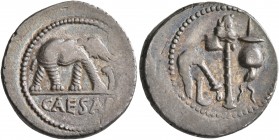 Julius Caesar, 49-44 BC. Denarius (Silver, 19 mm, 3.91 g, 2 h), mint moving with Caesar in Gallia Narbonensis or Hispania Citerior, 49-48. CAESAR Elep...