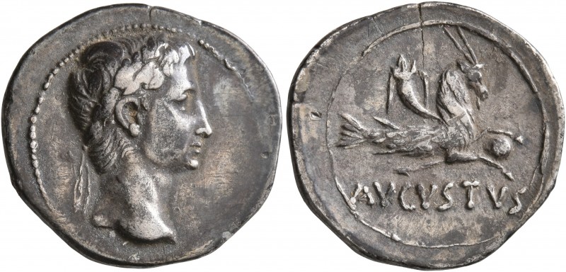 Augustus, 27 BC-AD 14. Denarius (Silver, 20 mm, 3.64 g, 12 h), uncertain mint in...