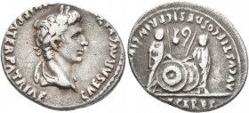 Augustus, 27 BC-AD 14. Denarius (Silver, 20 mm, 3.73 g, 5 h), Lugdunum, 2 BC-AD 4. CAESAR AVGVSTVS DIVI F PATER PATRIAE Laureate head of Augustus to r...