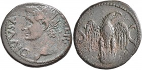 Divus Augustus, died AD 14. Dupondius (Orichalcum, 28 mm, 11.67 g, 7 h), Rome, struck under Tiberius, circa 34-37. DIVVS AVGVSTVS PATER Radiate head o...