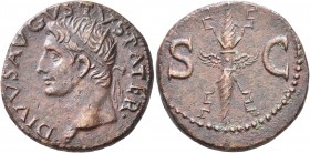 Divus Augustus, died AD 14. As (Orichalcum, 26 mm, 11.20 g, 6 h), Rome, struck under Tiberius, circa 34-37. DIVVS AVGVSTVS•PATER Radiate head of Divus...