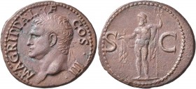 Agrippa, died 12 AD. As (Copper, 30 mm, 11.21 g, 6 h), Rome, struck under Caligula, 37-41. M AGRIPPA L•F•COS•III Head of Agrippa to left, wearing rost...