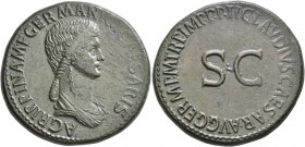 Agrippina Senior, died 33. Sestertius (Orichalcum, 36 mm, 29.31 g, 7 h), Rome, struck under Claudius, 50-54. AGRIPPINA M F GERMANICI CAESARIS Draped b...