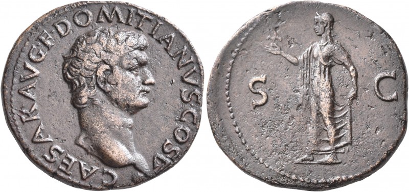 Domitian, as Caesar, 69-81. As (Copper, 27 mm, 10.35 g, 6 h), Lugdunum, 77-78. C...