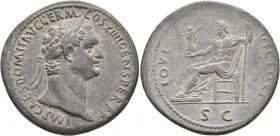Domitian, 81-96. Sestertius (Orichalcum, 35 mm, 24.26 g, 7 h), Rome, 88-89. IMP CAES DOMIT AVG GERM COS XIIII CENS PER P P Laureate head of Domitian t...