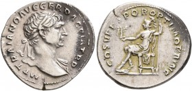 Trajan, 98-117. Denarius (Silver, 20 mm, 3.44 g, 7 h), Rome, circa 108-109. IMP TRAIANO AVG GER DAC P M TR P Laureate head of Trajan to right, with sl...