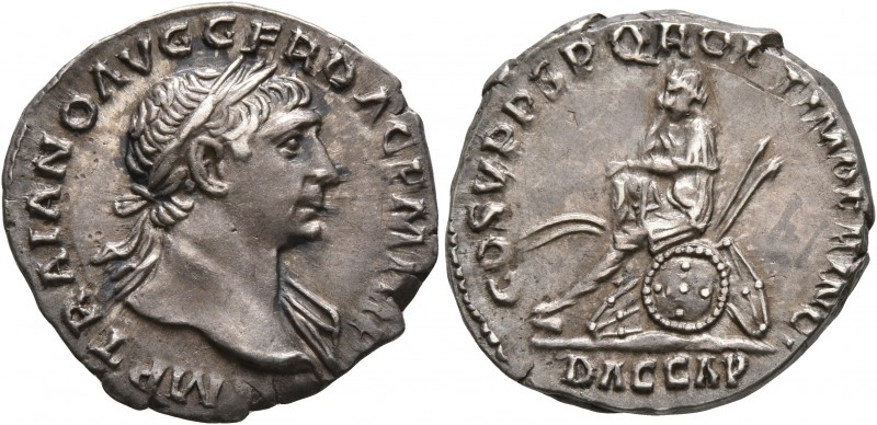 Trajan, 98-117. Denarius (Silver, 19 mm, 3.30 g, 7 h), Rome, circa 108-109. IMP ...