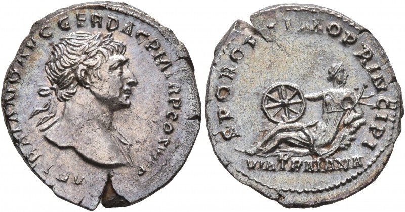 Trajan, 98-117. Denarius (Silver, 20 mm, 3.27 g, 7 h), Rome, 112-114. IMP TRAIAN...