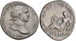 Trajan, 98-117. Denarius (Silver, 19 mm, 2.95 g, 7 h), Rome, 112-114. IMP TRAIANO AVG GER DAC P M TR P COS VI P P Laureate head of Trajan to right, wi...
