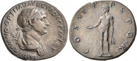 Trajan, 98-117. Denarius (Silver, 20 mm, 2.86 g, 7 h), Rome, 113-114. IMP TRAIANO OPTIMO AVG GER DAC P M TR P Laureate and draped bust of Trajan to ri...