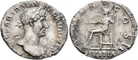 Hadrian, 117-138. Denarius (Silver, 18 mm, 3.07 g, 7 h), Rome, 118. IMP CAESAR TRAIAN HADRIANVS AVG Laureate head of Hadrian to right, with slight dra...