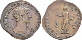 Hadrian, 117-138. Sestertius (Orichalcum, 34 mm, 29.55 g, 7 h), Rome, 119-circa mid 120. IMP CAESAR TRAIANVS HADRIANVS AVG P M TR P COS III Laureate b...