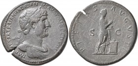 Hadrian, 117-138. Sestertius (Orichalcum, 35 mm, 27.42 g, 7 h), Rome, after April 121. IMP CAESAR TRAIAN HADRIANVS AVG P M TR P COS III Laureate and d...