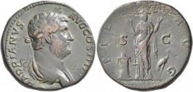 Hadrian, 117-138. Sestertius (Orichalcum, 30 mm, 23.85 g, 6 h), Rome, 133-circa 135. HADRIANVS AVG COS III P P Laureate and draped bust of Hadrian to ...