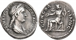 Sabina, Augusta, 128-136/7. Denarius (Silver, 17 mm, 3.31 g, 7 h), Rome, circa 130-133. SABINA AVGVSTA HADRIANI AVG P P Diademed and draped bust of Sa...