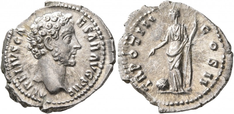 Marcus Aurelius, as Caesar, 139-161. Denarius (Silver, 20 mm, 3.14 g, 6 h), Rome...