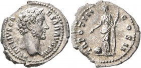 Marcus Aurelius, as Caesar, 139-161. Denarius (Silver, 20 mm, 3.14 g, 6 h), Rome, 148-149. AVRELIVS CAESAR AVG PII F Bare head of Marcus Aurelius to r...