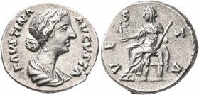 Faustina Junior, Augusta, 147-175. Denarius (Silver, 18 mm, 3.62 g, 1 h), Rome, circa 165-170. FAVSTINA AVGVSTA Draped bust of Faustina Junior to righ...